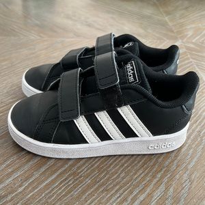 Adidas sneakers. Toddler size 9. Black and white.